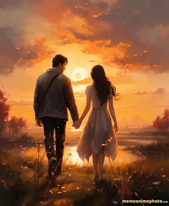 anime cặp đôi nắm tay đáng yêu