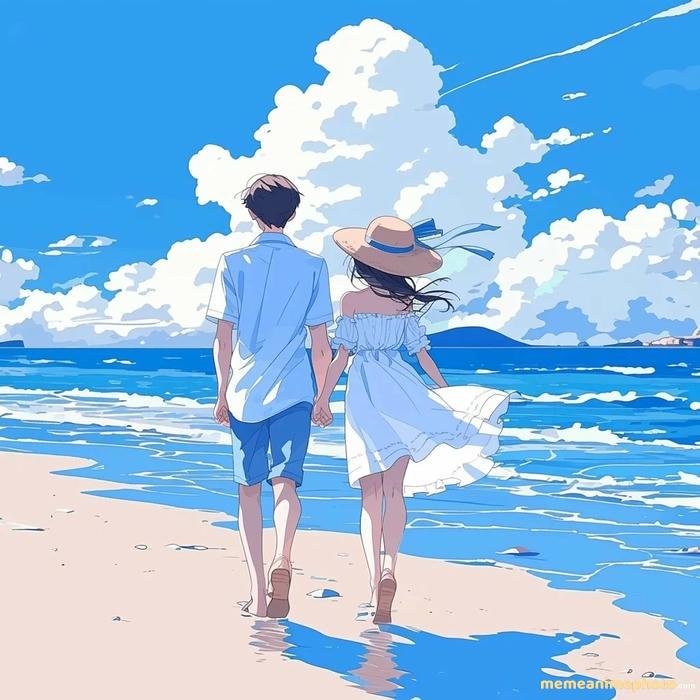 anime nắm tay giữa hoàng hôn