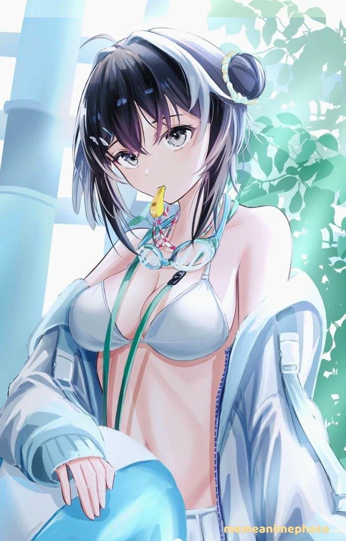 minh họa cô gái anime bãi biển